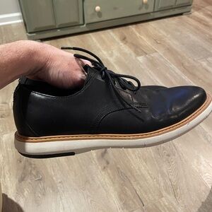 Clarks Black Leather Oxfords with White Sole